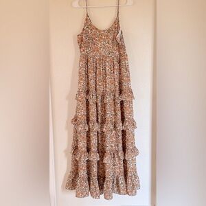 Altar'd State Floral Tiered Maxi Dress - Brown and White